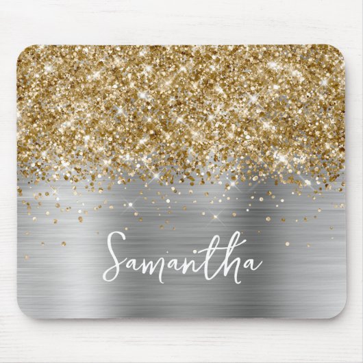 Gold Glitter Silber Glam Name Mousepad (Vorne)
