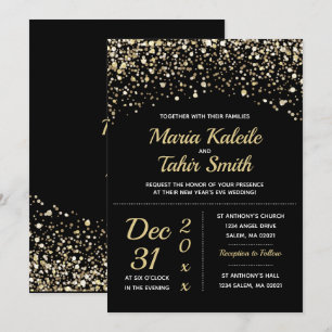 Gold Glitter Silvesterhochzeit Einladung