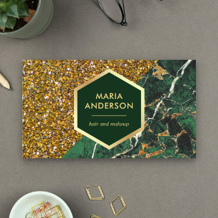 Gold Glitter Smaragdgrün Marmor Make-up-Artist Visitenkarte
