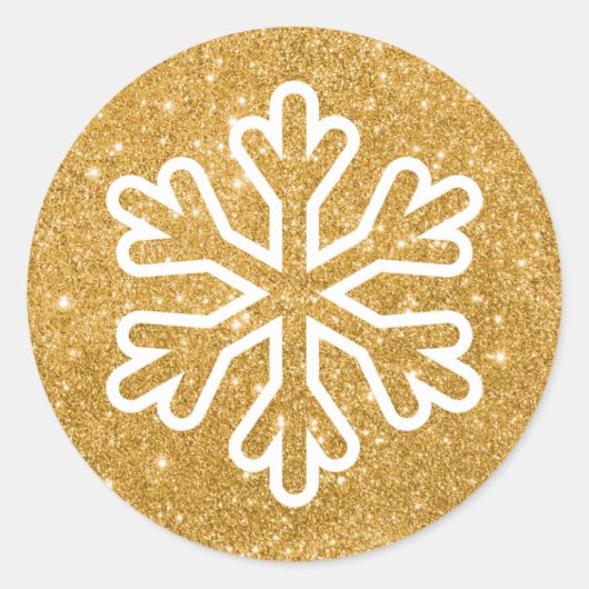 Gold Glitter Snowflake - Circle Sticker (Vorderseite)