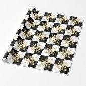Gold Glitter Snowflakes Black and White Checkered Geschenkpapier (Ungerollt)