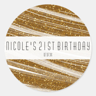 Gold Glitter-Spark-Effekt & Weiße Party-Sticker Runder Aufkleber
