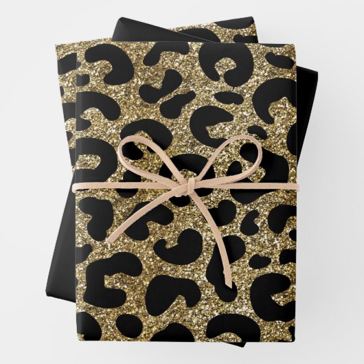 Gold glitter sparkle &black leopard print pattern geschenkpapier set (Beispiel)