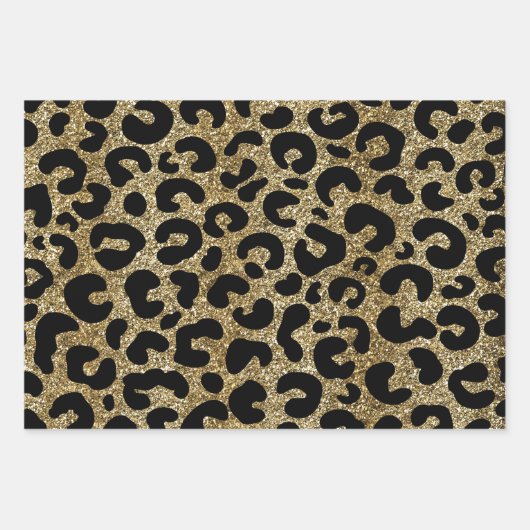 Gold glitter sparkle &black leopard print pattern geschenkpapier set (Vorderseite)