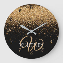Gold Glitter Sparkle Elegant Luxury Texture        Große Wanduhr