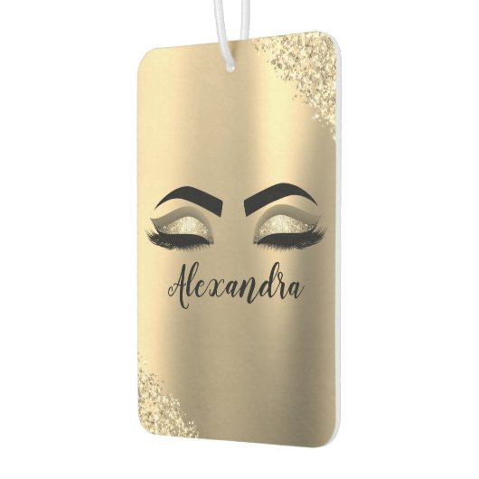 Gold Glitter Sparkle Eyelashes Monogram Name Autolufterfrischer (Links)