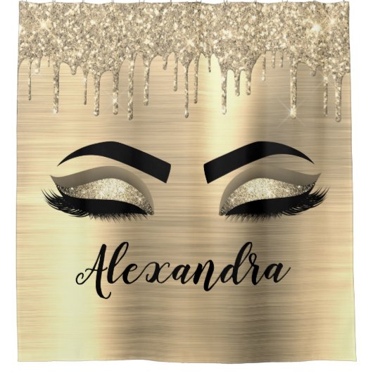 Gold Glitter Sparkle Eyelashes Monogram Name Duschvorhang (Vorderseite)