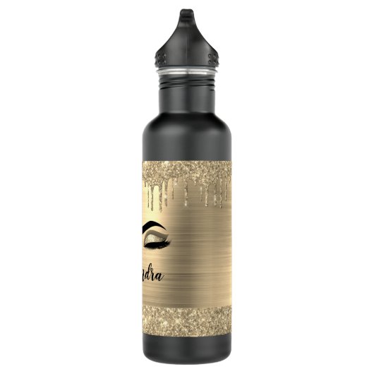 Gold Glitter Sparkle Eyelashes Monogram Name Edelstahlflasche (Rechts)