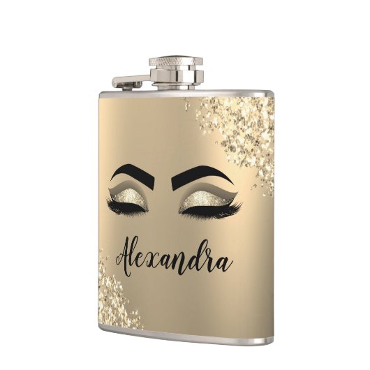 Gold Glitter Sparkle Eyelashes Monogram Name Flachmann (Links)