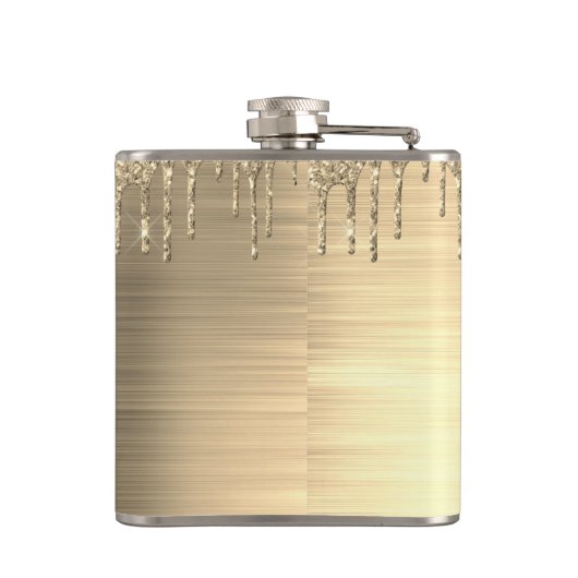 Gold Glitter Sparkle Eyelashes Monogram Name Flachmann (Rückseite)