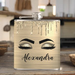 Gold Glitter Sparkle Eyelashes Monogram Name Flachmann<br><div class="desc">Gold-Imitate Foil metallic sparkle Glitzer Brushed Metal Monogram Name and Initial Eyelashes (Lashes),  Eyelash Extensions and Eyes Makeup Flask. Das macht den perfekten 16 Geburtstag,  Hochzeit,  Brautparty,  Jubiläum,  Babydusche oder Junggeselinnen-Abschied Geschenk für jemanden,  der sein Zimmer im trendigen coolen Stil dekoriert.</div>