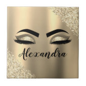 Gold Glitter Sparkle Eyelashes Monogram Name Fliese (Vorderseite)