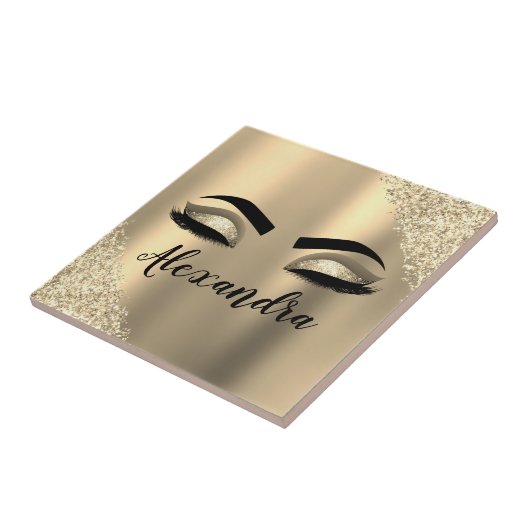 Gold Glitter Sparkle Eyelashes Monogram Name Fliese (Seite)