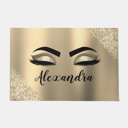 Gold Glitter Sparkle Eyelashes Monogram Name Fußmatte (Vorderseite)