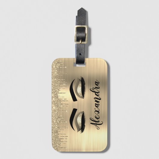 Gold Glitter Sparkle Eyelashes Monogram Name Gepäckanhänger (Vorderseite Vertikal)