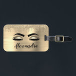 Gold Glitter Sparkle Eyelashes Monogram Name Gepäckanhänger<br><div class="desc">Gold Imitats Foil Metallic Sparkle Glitzer Brushed Metal Monogram Name and Initial Eyelashes (Lashes),  Eyelash Extensions and Eyes Luggage Bag Tag. Das Design macht den perfekten 16 Geburtstag,  Hochzeit,  Brautparty,  Jubiläum,  Babydusche oder Junggeselinnen-Abschied Geschenk für jemanden,  der einen trendigen coolen Stil sucht.</div>