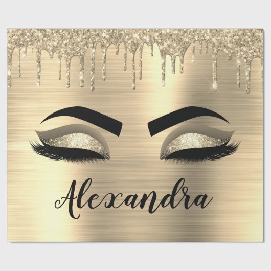 Gold Glitter Sparkle Eyelashes Monogram Name Geschenkpapier (Flach)