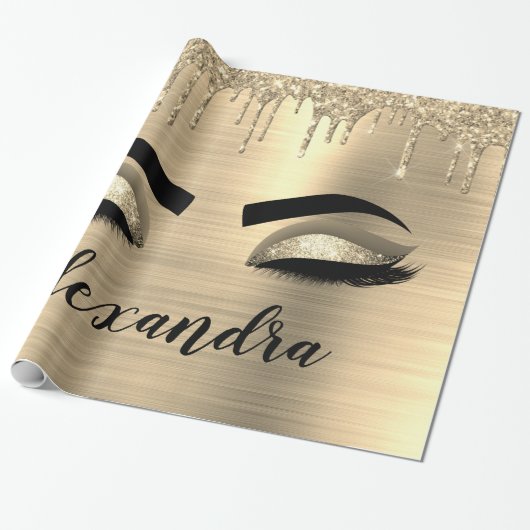 Gold Glitter Sparkle Eyelashes Monogram Name Geschenkpapier (Ungerollt)
