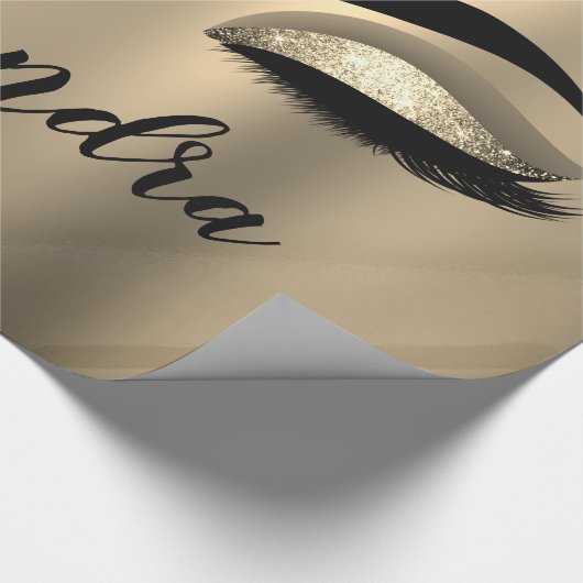 Gold Glitter Sparkle Eyelashes Monogram Name Geschenkpapier (Ecke)