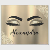 Gold Glitter Sparkle Eyelashes Monogram Name Geschenkpapier (Flach)