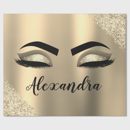 Gold Glitter Sparkle Eyelashes Monogram Name Geschenkpapier (Flach)