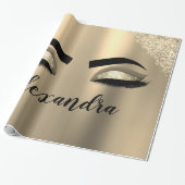 Gold Glitter Sparkle Eyelashes Monogram Name Geschenkpapier (Ungerollt)