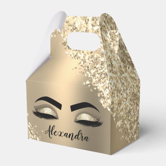 Gold Glitter Sparkle Eyelashes Monogram Name Geschenkschachtel (Vorderseite)