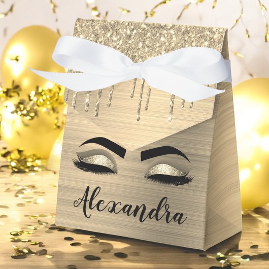 Gold Glitter Sparkle Eyelashes Monogram Name Geschenkschachtel