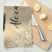 Gold Glitter Sparkle Eyelashes Monogram Name Geschirrtuch (Viertel Falte)