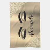 Gold Glitter Sparkle Eyelashes Monogram Name Geschirrtuch (Vertikal)