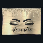 Gold Glitter Sparkle Eyelashes Monogram Name Geschirrtuch<br><div class="desc">Gold Imitate Foil Metallic Sparkle Glitzer gebürstete Metal Monogram Name and Initial Eyelashes (Lashes),  Eyelash Extensions und Eyes Kitchen Totuch. Das Design macht den perfekten 16 Geburtstag,  Hochzeit,  Brautparty,  Jubiläum,  Babydusche oder Junggeselinnen-Abschied Geschenk für jemanden,  der einen trendigen coolen Stil sucht.</div>