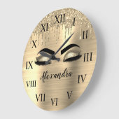 Gold Glitter Sparkle Eyelashes Monogram Name Große Wanduhr (Winkel)