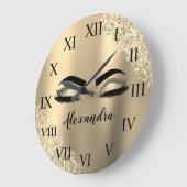 Gold Glitter Sparkle Eyelashes Monogram Name Große Wanduhr (Winkel)