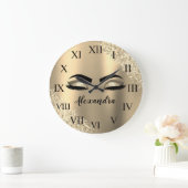 Gold Glitter Sparkle Eyelashes Monogram Name Große Wanduhr (Zuhause)