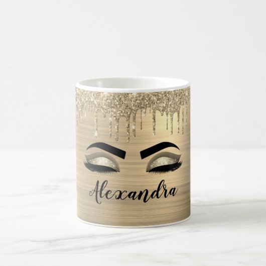 Gold Glitter Sparkle Eyelashes Monogram Name Kaffeetasse (Mittel)