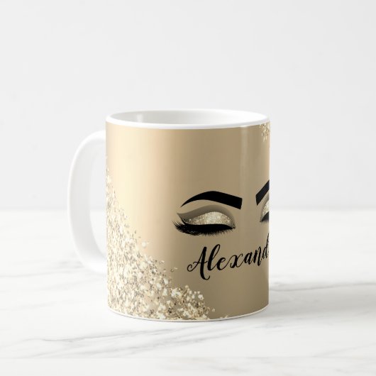 Gold Glitter Sparkle Eyelashes Monogram Name Kaffeetasse (Vorderseite Links)