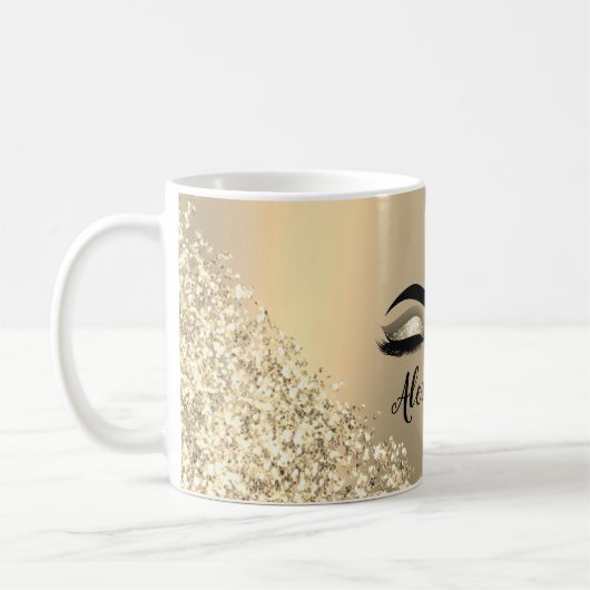Gold Glitter Sparkle Eyelashes Monogram Name Kaffeetasse (Links)