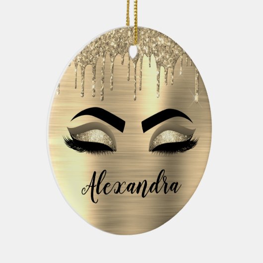 Gold Glitter Sparkle Eyelashes Monogram Name Keramik Ornament (Rechts)