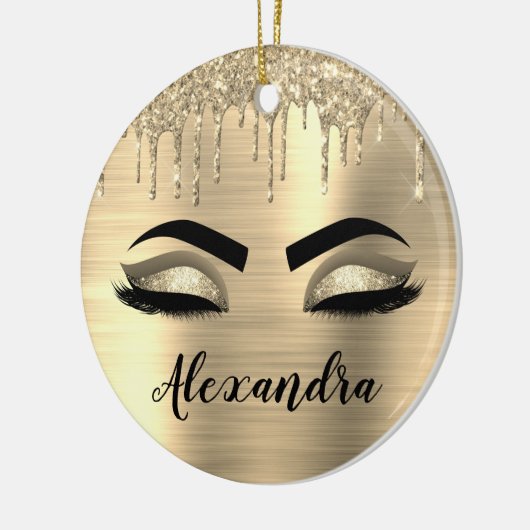 Gold Glitter Sparkle Eyelashes Monogram Name Keramik Ornament (Links)