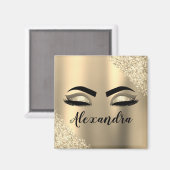 Gold Glitter Sparkle Eyelashes Monogram Name Magnet (Vorderseite/Rückseite)