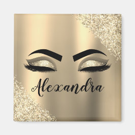 Gold Glitter Sparkle Eyelashes Monogram Name Magnet