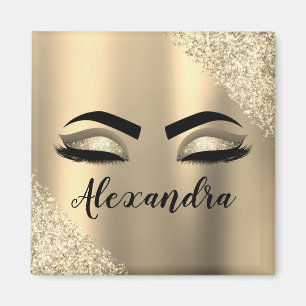 Gold Glitter Sparkle Eyelashes Monogram Name Magnet