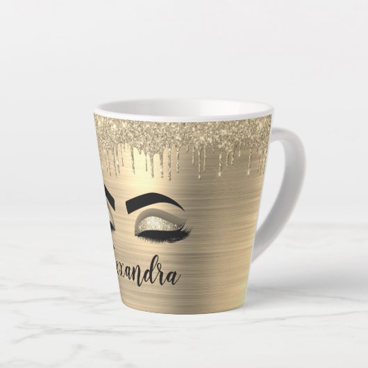 Gold Glitter Sparkle Eyelashes Monogram Name Milchtasse (Rechte Ecke)