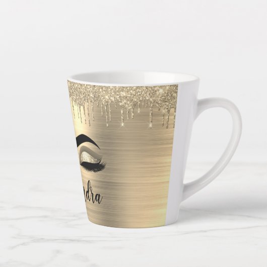 Gold Glitter Sparkle Eyelashes Monogram Name Milchtasse (Rechts)