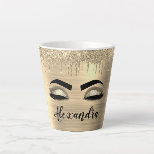Gold Glitter Sparkle Eyelashes Monogram Name Milchtasse (Vorderseite)