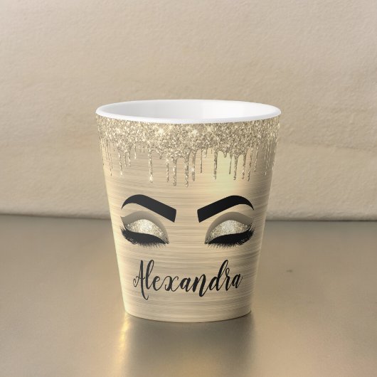 Gold Glitter Sparkle Eyelashes Monogram Name Milchtasse