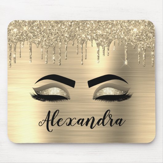 Gold Glitter Sparkle Eyelashes Monogram Name Mousepad (Vorne)