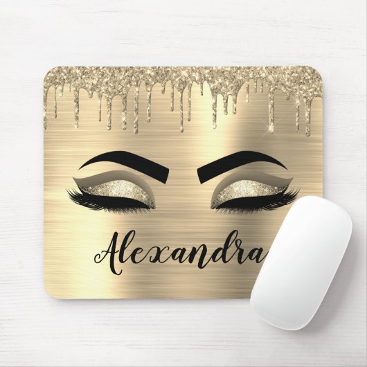 Gold Glitter Sparkle Eyelashes Monogram Name Mousepad (Mit Mouse)