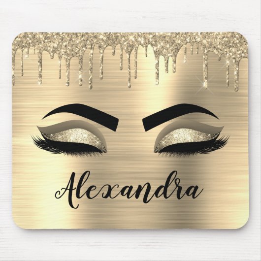 Gold Glitter Sparkle Eyelashes Monogram Name Mousepad (Vorne)