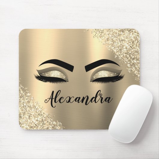 Gold Glitter Sparkle Eyelashes Monogram Name Mousepad (Mit Mouse)